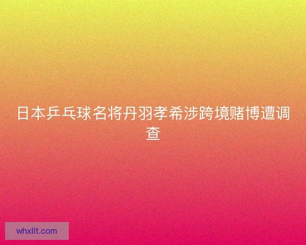日本乒乓球名将丹羽孝希涉跨境赌博遭调查